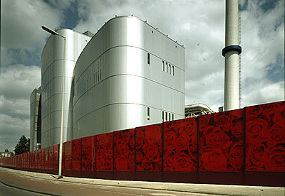 Wall along incinerator factory